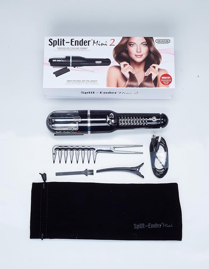 Split Ender Mini 2 – Original Cordless Split End Hair Trimmer for Dry, Damaged, Brittle, Curly, Frizzy, or Straight Hair – Rechargeable Hair Clipper, Home Styling Tool for Split Ends (Black)