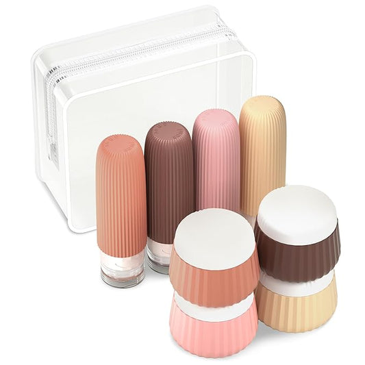 Travel Bottles 8 Pack, TSA Approved 3 oz Toiletries Containers, Leak Proof Silicone Squeezable Essentials Jars with Clear Bag