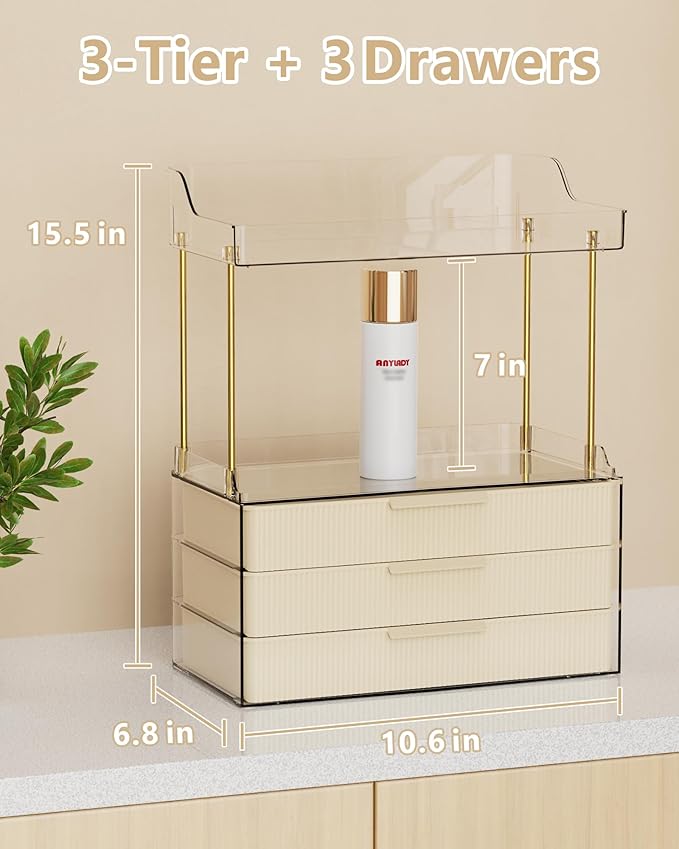 Bathroom Organizers and Storage, Makeup Organizer (Sturdy Durable Attractive), Ideal for Vanity, Countertop, Counter, Perfume, Skincare, Cabinet, Cosmetic, Dresser Organizer (Cream)