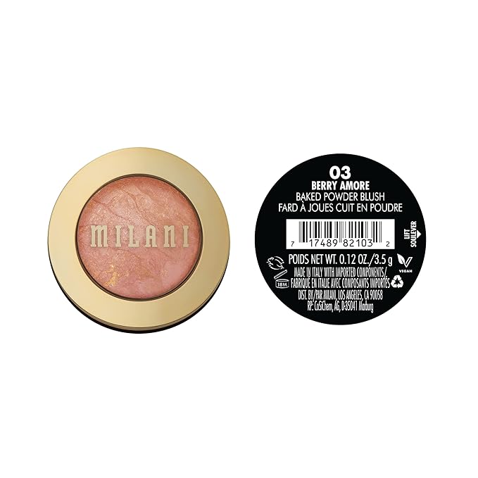 Milani Baked Blush, Powder Blush for Cheeks, Cruelty Free Makeup - Shape, Contour & Highlight Face for a Shimmery or Matte Finish - Berry Amore
