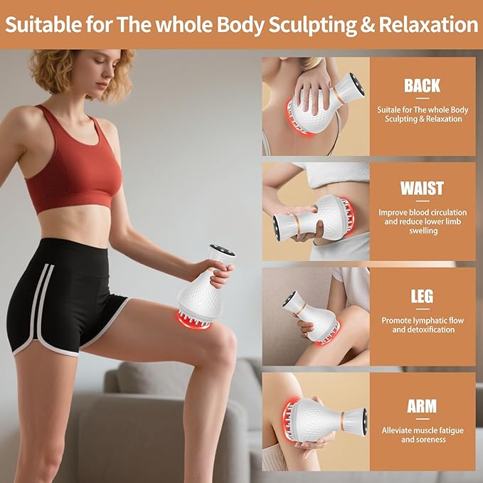Lymphatic Drainage Massager – Portable Cellulite Massage Tool with 19 Intensity Levels for Relaxing Neck, Legs, Arms & Belly