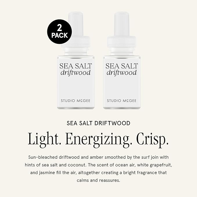 Pura x Studio McGee Smart Home Air Diffuser - Smart Air Diffuser - Up to 120-Hours of Luxury Fragrance per Refill - Spring & Summer Fragrance - 2 Pack, Sea Salt Driftwood