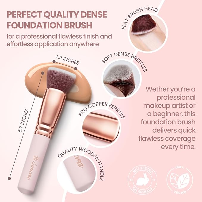 Lamora Flat Top Foundation Brush - Pro Kabuki Brush for Contouring Blending Buffing Stippling Liquid, Cream and Powder Face Makeup