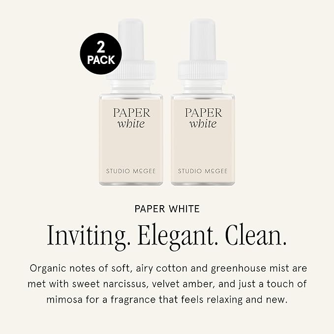 Pura x Studio McGee Home Scent Refill - Smart Air Diffuser - Up to 120-Hours of Luxury Fragrance per Refill - Home Essential - Clean & Safe Diffuser Fragrance - 2 Pack, Paper White