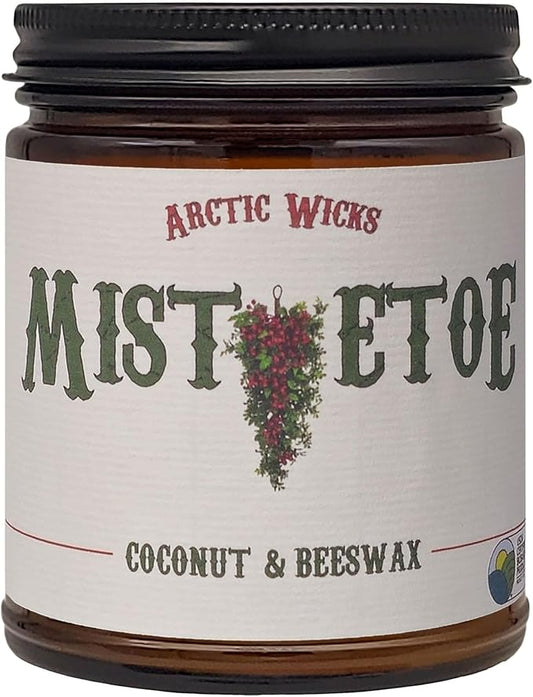 Arctic Wicks Scented Coconut Beeswax Candles | Coconut Beeswax Non Toxic Candle 9oz Amber | Farmhouse Candles Non-Toxic Clean Burn 100% USDA Certified Biobased (Mistletoe)