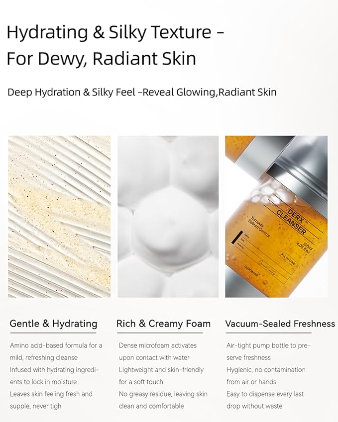 Oganacell DERX Revitalizing Facial Cleanser with Peptides & Walnut Microbeads - Gentle Exfoliating Gel To Foam for all Skin, Korean Clinic-Developed (120ml/4.05 fl.oz.)