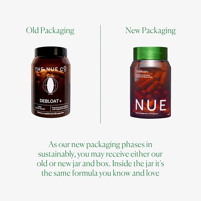 The Nue Co. DEBLOAT+ Supplement, Bloating, Soothes Gas and Abdominal Pain, Immunity Support, Improves Gut Health, Vegan, Gluten Free, 60 Capsules