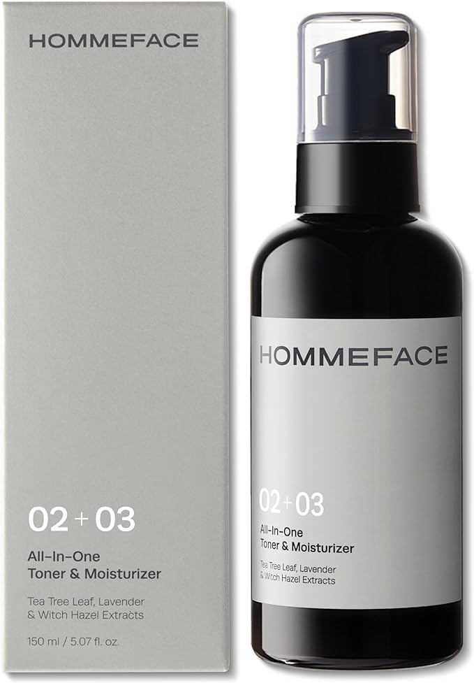 HOMMEFACE Men’s All-in-One Face Toner & Moisturizer, 5.07 fl oz - Lightweight, Alcohol-Free, After Shaving - Korean Skincare Technology with Collagen, Ceramide & Witch Hazel