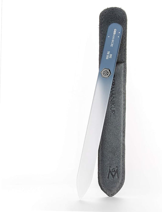 GERMANIKURE Glass Nail File in Suede Sleeve - Hug The Dog - Professional Crystal Nail File for Natural Nails - Ideal Manicure & Pedicure Tool for Smooth, Easy Shaping - Nail Care Gift