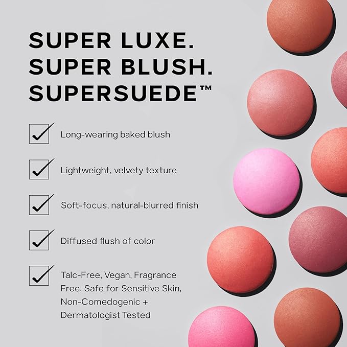 Saie SuperSuede Baked Blush - Talc-Free Powder Blush for All Day Wear - Enriched with Plant-Derived Squalane + Glycerin to Help Moisturize Dry Skin - Stella (0.1 Ounce)
