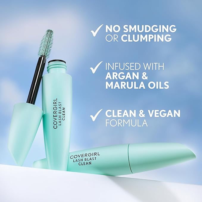 CoverGirl Lash Blast Clean Volume Mascara, Vegan Formula, Volumizing, Smudge-Proof, Pitch Black, 1 Count