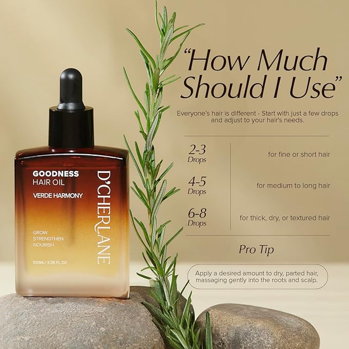 D'Cherlane Goodness Hair Oil – Hair Growth & Deep Scalp Treatment with Rosemary, Argan, Castor, & Coconut Oils For All Hair Types - Verde Harmony Edition (3.4 Fl Oz (Pack of 1))