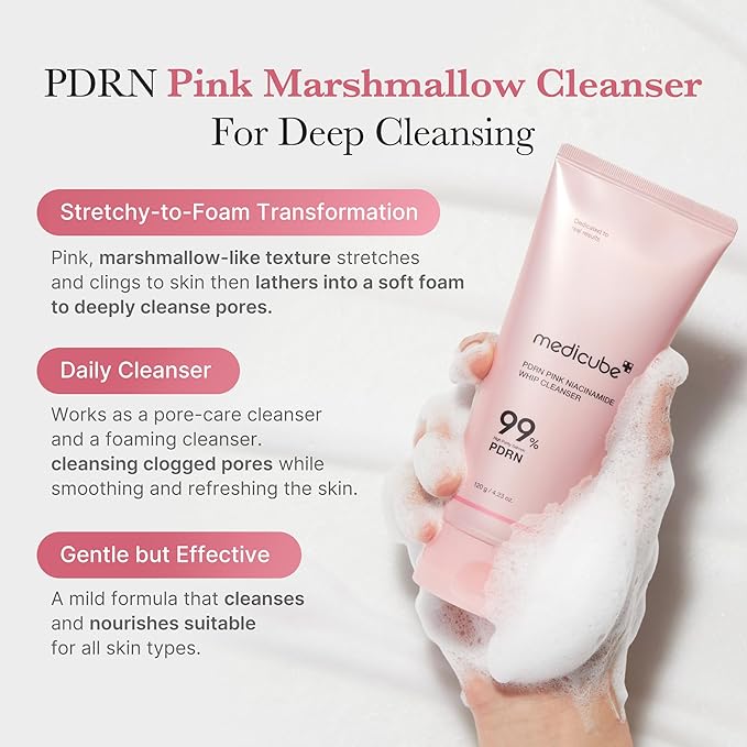 medicube PDRN Marshmallow Whip Cleanser | Face Wash, Cleansing Foam for Pore Care & Uneven Skin Tone | Gentle Daily Deep Cleansing | Hydrating and Nourishing Facial Cleanser | Korean Skincare