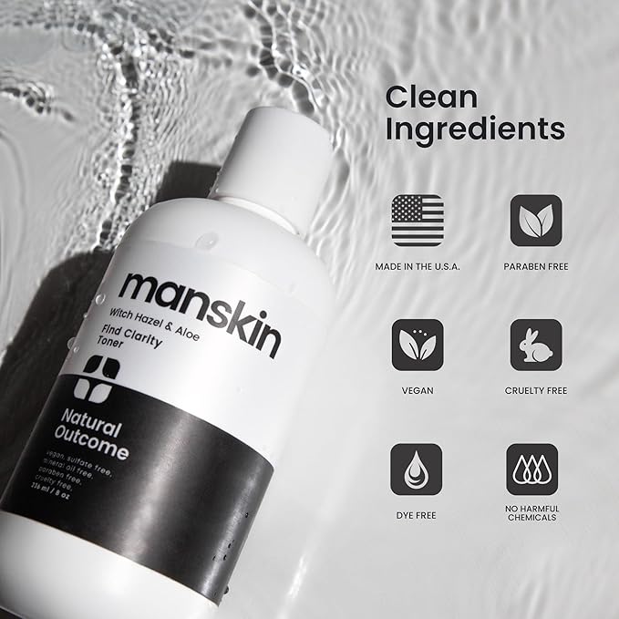 Natural Outcome Man Skin Face Toner | Natural Daily Toner Enhances Men Facial Complexion | Pore Cleansing Facial Astringent with Witch Hazel & Aloe Vera for All Skin Types | 8 Oz