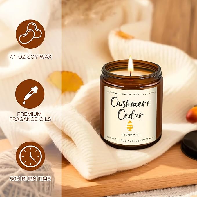 6 Pack Fall Scented Candles for Home, Candles Gifts Sets for Women Men Birthday Thanksgiving Day Merry Christmas, 7.1Oz Large Jar | Long Lasting Soy Wax Candles with Cinnamon Apple, Smoke Vanilla