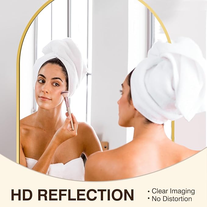 FICTOR Bathroom Vanity Mirror for Wall,40”x30” Large Arched Metal Framed Bathroom Mirror for Over Sink, Entryway, Living Room & Bedroom(Gold)