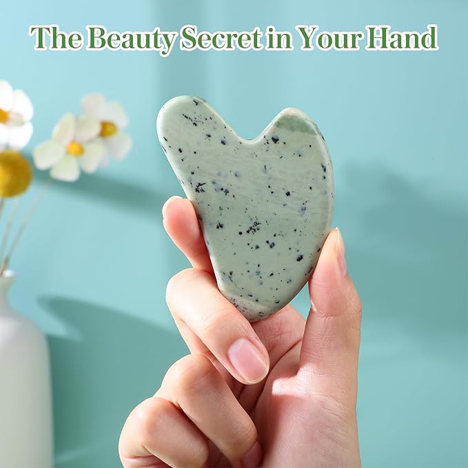Gua Sha Facial Tools Guasha Tool Gua Sha Jade Stone for Face Skincare Facial Body Acupuncture Relieve Muscle Tensions Reduce Puffiness Festive Gifts (Yellow-Green)
