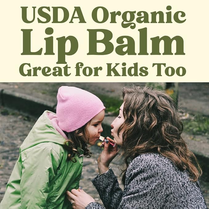 Earth's Daughter USDA Organic Lip Balm 4-Pack Stocking Stuffers Strawberry flavor - Beeswax, Coconut Oil, Vitamin E - Best Lip Repair Chapstick for Dry Cracked Lips.