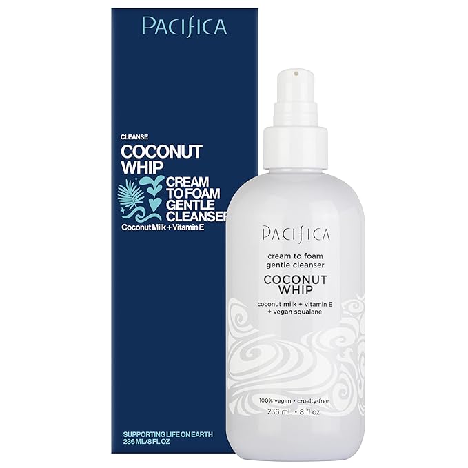 Pacifica Coconut Whip Cream to Foam Face Wash - Gentle Hydrating Facial Cleanser for Dry & Sensitive Skin, Moisturizing Daily Face Wash, Non-Comedogenic Vegan & Cruelty-Free, Dermatologist Tested 8oz