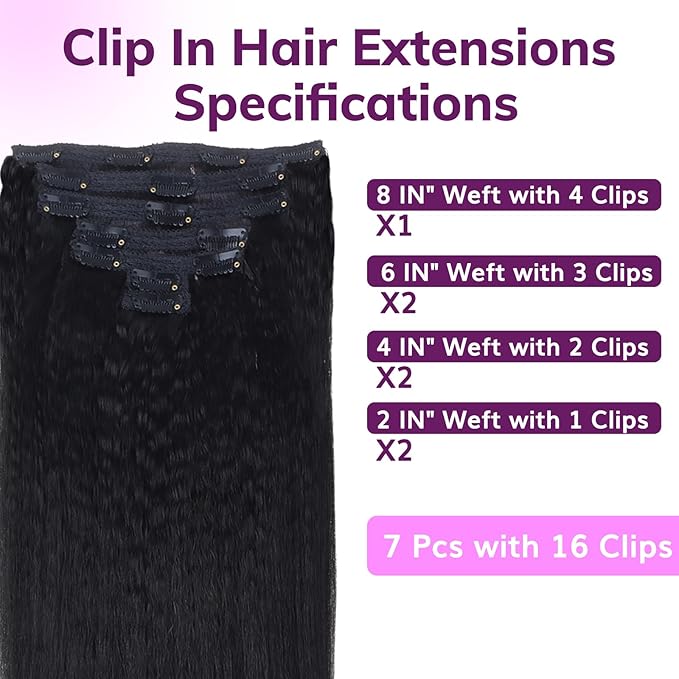 IDN BEAUTY Clip In Hair Extensions Real Human Hair, 24 Inch 120g 7pcs Kinky Straight Clip Ins Natural Black Human Hair Clip In Extensions Remy Hair Clip Ins Real Human Hair Black Women Thick Hair