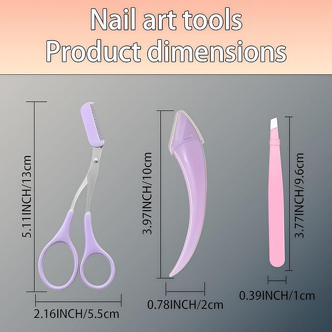 eye brow trimmer, 2 - in - 1 Eyebrow Trimming Set with Comb, Stainless Steel Professional Eyebrow Clipper, Eyebrow Grooming Tools for Women and Men, Beauty Accessory Tools (3 pack) (Purple)