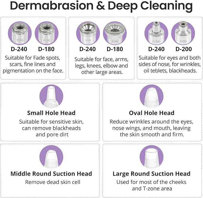 Diamond Microdermabrasion Machine, UNOISETION Rechargeable Micro Dermabrasion Facial Tool with 12 Diamond Tips, Blackhead Remover for Home Travel