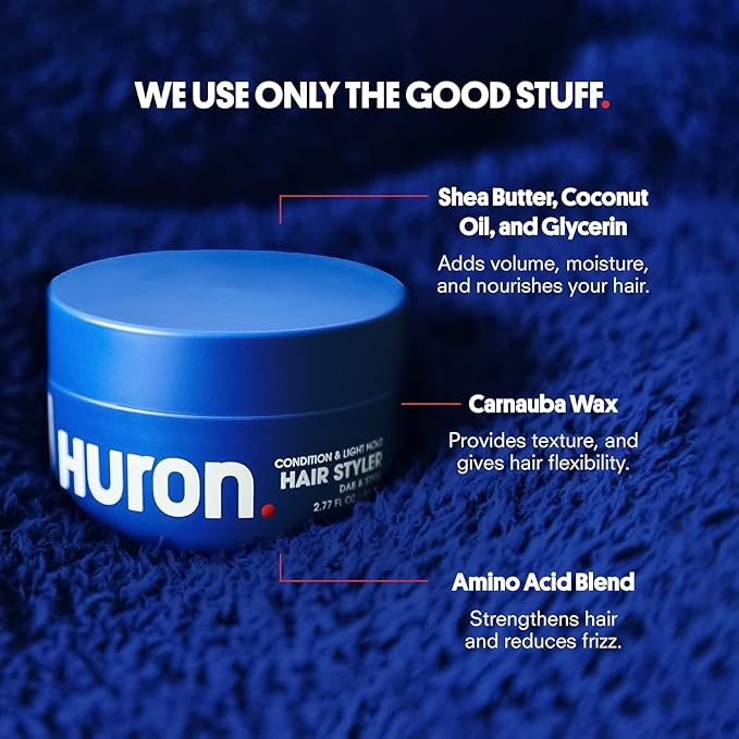 Huron Men’s Pomade – Conditioning & Light Hold Hair Styler – Versatile Grooming Cream for Smooth, Flexible Style with Matte Finish – 2.7 oz (2 Pack)
