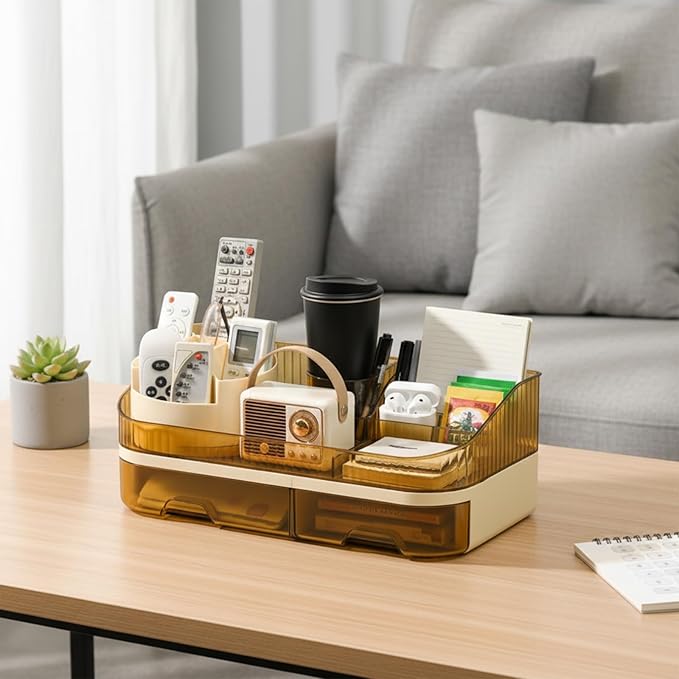 Large Plastic Makeup Organizer with Rotating Brush Holder for Vanity - Bathroom Countertop Skin Care Storage, Easy for Lipsticks, Nail Polishes, Perfumes & Eyeshadow Palettes