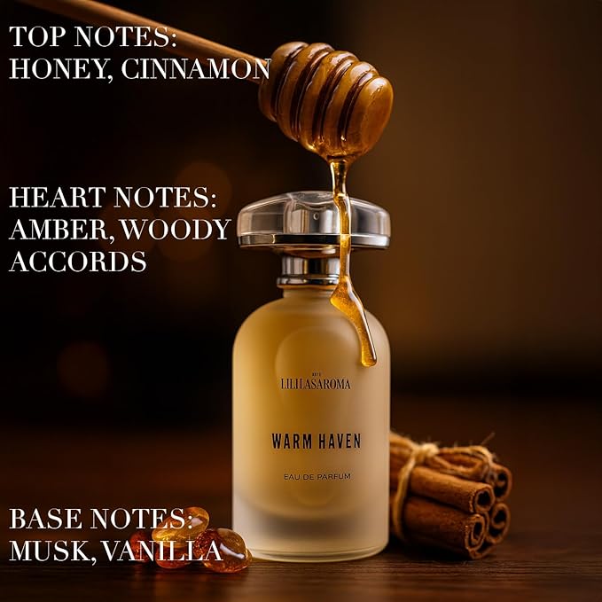 Warm Haven Eau de Parfum – Holiday Fragrance with Honey, Cinnamon and Gourmand Vanilla Perfume, Woody Amber | Cozy Scent Long-Lasting | 3.4 Fl Oz