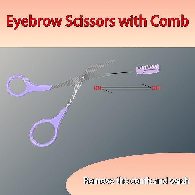eye brow trimmer, 2 - in - 1 Eyebrow Trimming Set with Comb, Stainless Steel Professional Eyebrow Clipper, Eyebrow Grooming Tools for Women and Men, Beauty Accessory Tools (3 pack) (Purple)