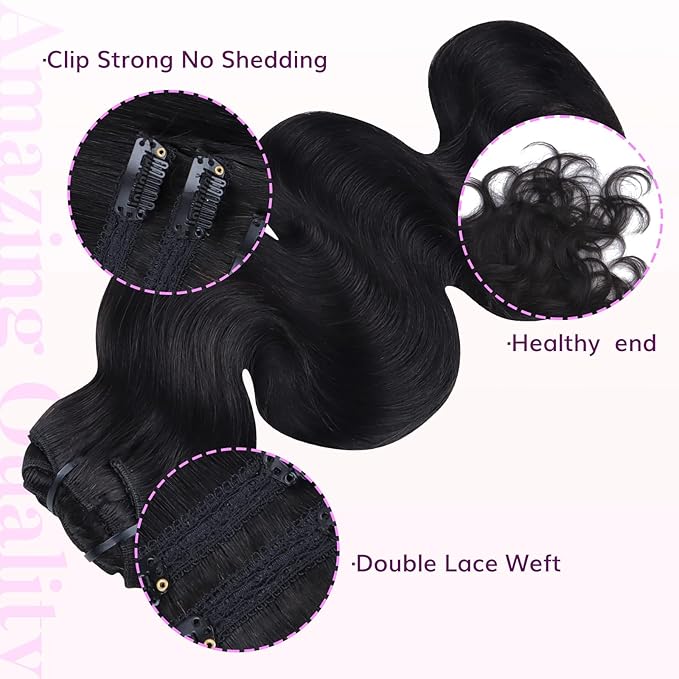 IDN BEAUTY Clip In Hair Extensions Real Human Hair, Body Wave 24 Inch 120g 7pcs Natural Black Remy Virgin Human Hair Clip Ins Real Human Hair Black Women Body Wave Clip Ins Human Hair Thick