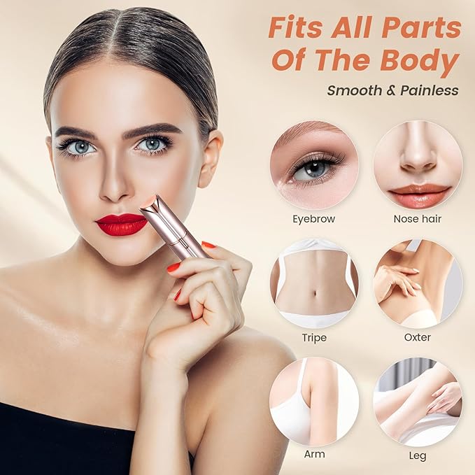 Facial Hair Remover for Women- as Seen on TV Painless Face Shaver -Mini Hair Remover, Electric Razor Shaver Portable Bikini Epilator for Lips, Chin, Armpit, Peach Fuzz, Fingers, Neck, Cheek(Champagne