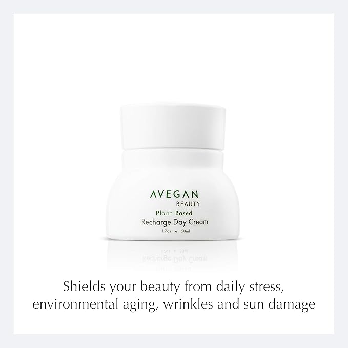 Ecco Bella Plant Based Recharge Day Cream Face Moisturizer - Vegan Skin Moisturizing Face Cream with FortiSomes Eco-Protection & Blue Light Shield - Cruelty Free - Hydrating Formula - 1.7 oz