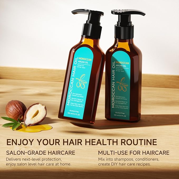 Outccogo Moroccan Argan Oil, Hair Oil for Frizzy Hair, Nourishing Smooths Moroccan Hair Oil for Frizz Control Curly Long Dry Damaged Curly Hair Treatment and Heat Protectant, 3.4 Fl Oz