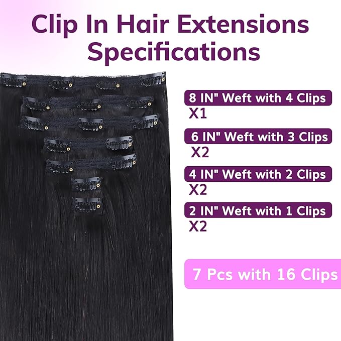 IDN BEAUTY Clip In Hair Extensions Real Human Hair, Straight 18 Inch 120g 7pcs Natural Black Real Virgin Human Hair Clip Ins Real Human Hair Black Women Thick Human Hair Clip In Extensions