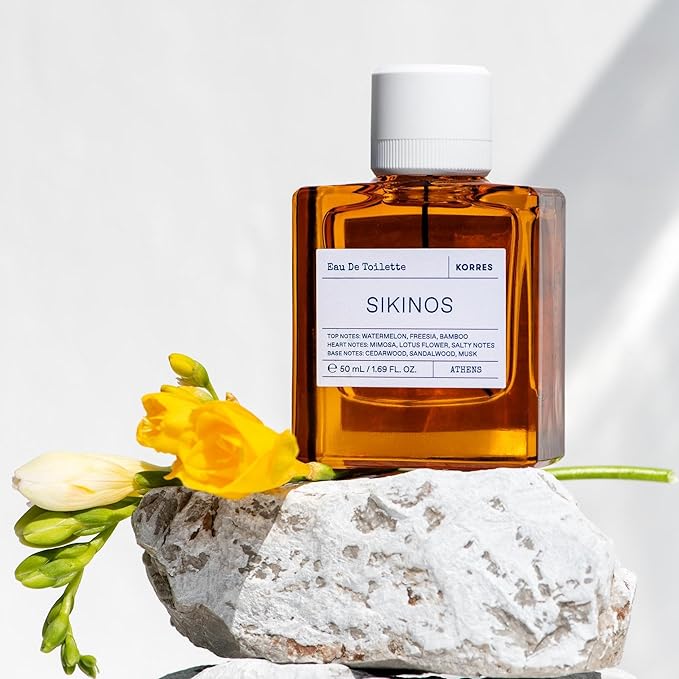 KORRES Sikinos Eau de Toilette Spray, Watermelon Freesia Bamboo Top, Mimosa Lotus Salty Notes Heart, Cedarwood Sandalwood Musk Base, Summery Scent for Women & Men, Unisex Vegan Fragrance, 1.69 Fl Oz