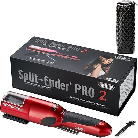 Pro 2 - Original Professional Beauty Tool - Cordless Split End Hair Trimmer for Damaged, Dry, Brittle, Frizzy, Curly or Straight Hair (Red)