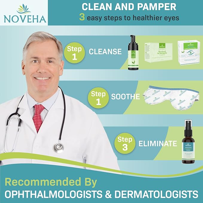 NOVEHA Tea Tree Oil Foaming Cleanser - Therapeutic Daily Skincare For For Eyelash & lids, MGD, Stye Eyes, Skin Dryness, Moisturize with Organic Ingredients, For All Skin Types (2 Pack)