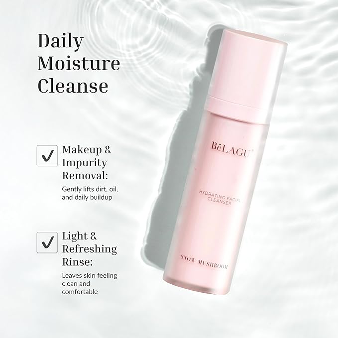 Hydrating Facial Cleanser with Squalane & Snow Mushroom | Gentle Face Wash for Makeup Removal & Soft, Hydrated Skin | Natural, Vegan (4.1 fl Oz)