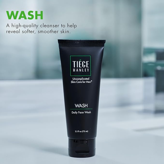 Tiege Hanley Daily Face Wash for Men, Gentle Fragrance-Free Cleanser with Jojoba Oil, Aloe, & Vitamin B3, Hydrating Foaming Formula for Deep Clean, Gentle on Sensitive Skin, Men’s Skin Care, 2.5 Fl Oz