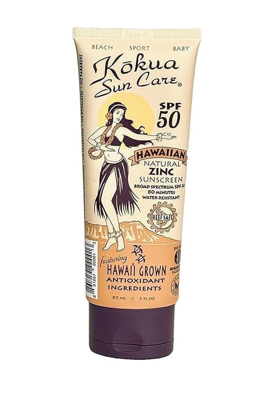 Kokua Sun Care Hawaiian Reef Safe Sunscreen SPF 50 | 3 oz | Zinc Oxide | Mineral Sunscreen | Face & Body | Moisturizing Sun Protection | Water Resistant | Chemical Free | Natural Ingredients