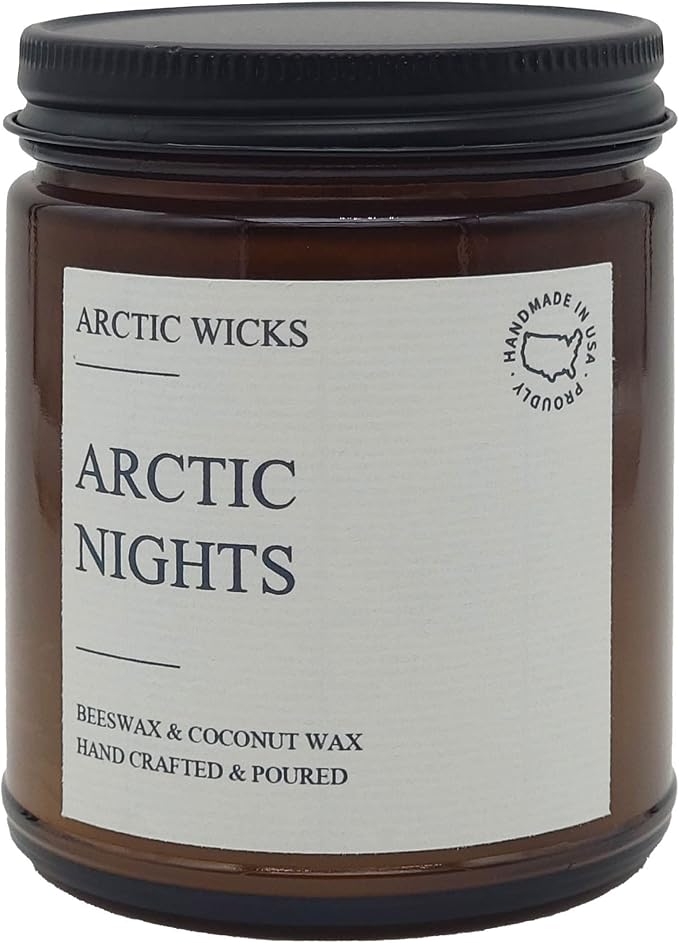 Arctic Wicks Scented Coconut Beeswax Candles | Coconut Beeswax Non Toxic Candle 9oz Amber | Farmhouse Candles Non-Toxic Clean Burn 100% USDA Certified Biobased (Arctic Nights)