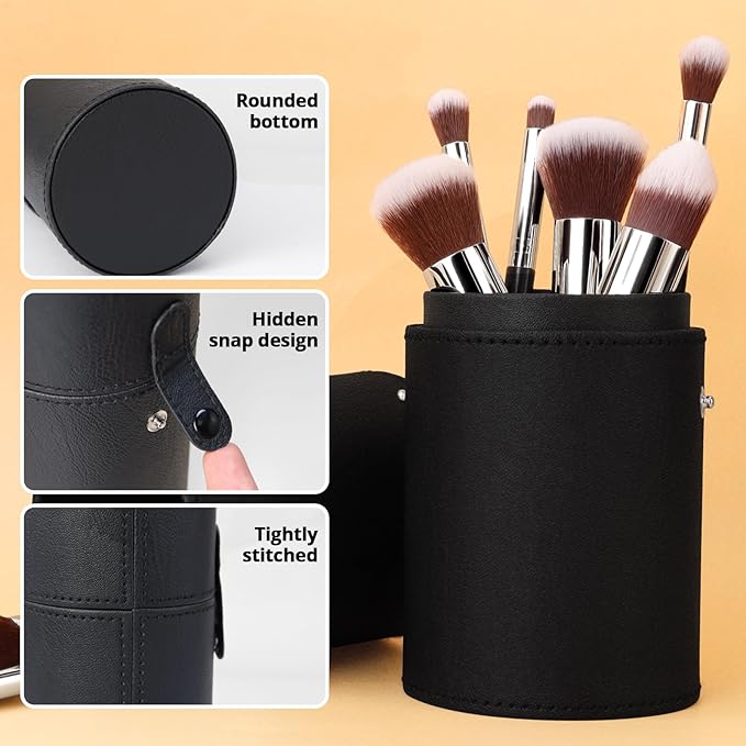 BEAKEY Makeup Brushes Sets, Brush Sets with Makeup Sponges (10+2pcs, with Black Case)