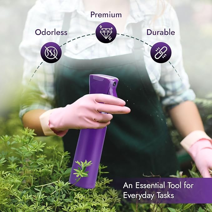VIGOR PATH Continuous Spray Bottle with Ultra Fine Mist - Versatile Water Sprayer for Hair, Home Cleaning, Salons, Plants, Aromatherapy, and More - Empty Hair Spray Bottle - 300ml/10.1oz (Dark Purple)