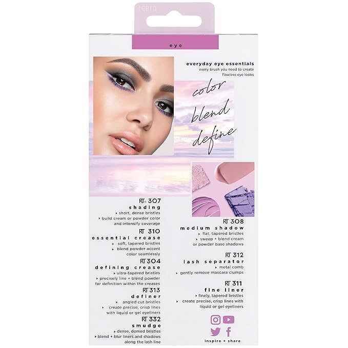 Real Techniques 8 Piece Everyday Eye Essentials Makeup Brush Set, Eye Brushes for Eye Liner, Eyeshadow, Brows, & Lashes, Travel Friendly, Gift Set, Synthetic Bristles, Cruelty-Free & Vegan