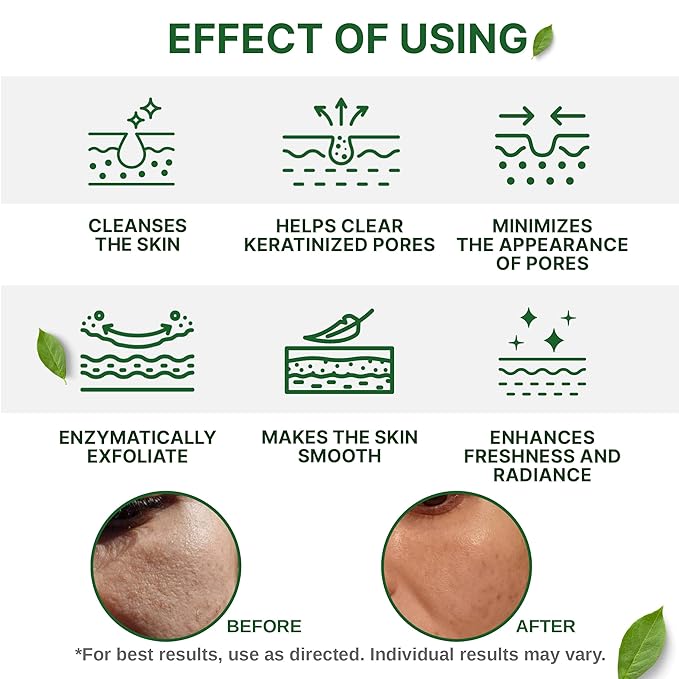 Enzyme Cleanser Powder Travel Size for Face and All Skin Types - Vitamin C, Papain and Coenzyme Q10, – Helpful to Shrink Pores and Skin Smoothing