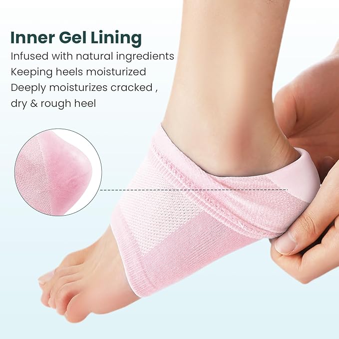 Moisturizing Heel Socks for Cracked Heel Treatment - Promifun 2 Pairs Moisturizer Socks - Heel Socks for Dry Cracked Feet - Cracked Heel Repair - Heel Socks for Women & Men (Pink)