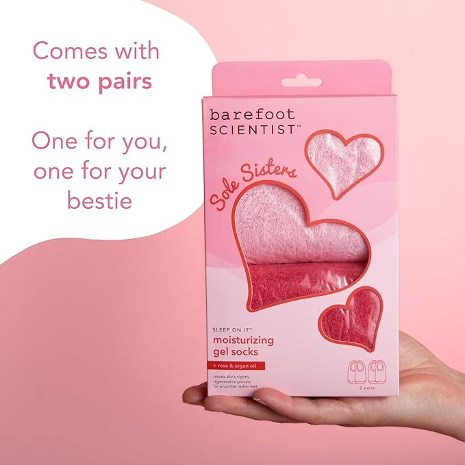 Barefoot Scientist Sleep On It Overnight Moisturizing Gel Socks, Nourish Your Feet, Sole Sisters, Red and Pink, 2 Pack
