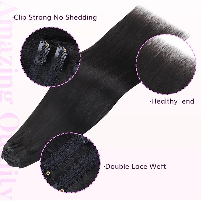 IDN BEAUTY Clip In Hair Extensions Real Human Hair, Yaki Straight 24 Inch 120g 7pcs Natural Black Human Hair Clip In Extensions Remy Virgin Human Hair Clip Ins for Black Women Thick Ends