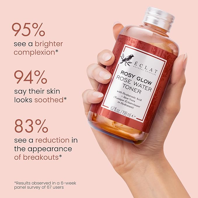 Eclat Skincare Rose Water Toner – Hydrating Toner for Face - Rosewater with Hyaluronic Acid & Aloe Vera - Alcohol Free & Skin Soothing Formula - Rejuvenating & Calming Facial Skin Care